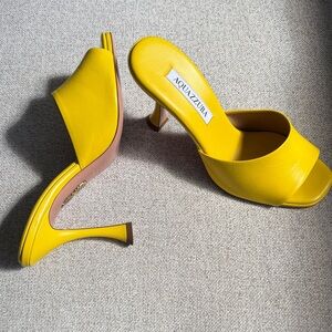Aquazzura Lemon Yellow Leather Slide Mules